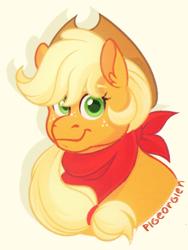 Size: 768x1024 | Tagged: safe, artist:pigeorgien, derpibooru import, applejack, earth pony, pony, applejack's hat, bust, clothes, cowboy hat, cute, female, hat, jackabetes, kerchief, looking at you, mare, portrait, solo