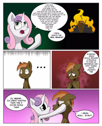 Size: 3000x3700 | Tagged: safe, artist:begoliah, derpibooru import, button mash, sweetie belle, earth pony, pony, unicorn, comic:crusaders, comic, dialogue, duo, female, male, speech bubble, squishy cheeks