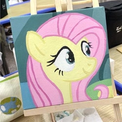 Size: 640x640 | Tagged: safe, artist:miakikiii, derpibooru import, fluttershy, bust, female, fluttershy day, mare, painting, portrait, reddit, show accurate, solo