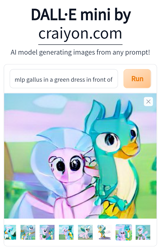 Size: 661x1025 | Tagged: safe, artist:dall·e mini, artist:thegamerpainter, derpibooru import, machine learning generated, gallus, silverstream, griffon, hippogriff, craiyon, dall·e mini, duo, female, gallstream, machine learning abomination, male, not salmon, shipping, simple background, straight, text, wat, what has science done, white background