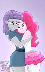 Size: 1700x2667 | Tagged: safe, artist:theretroart88, derpibooru import, maud pie, pinkie pie, human, equestria girls, breasts, female, hug, looking at each other, looking at someone, sibling love, siblings, sisterly love, sisters, smiling, when she smiles