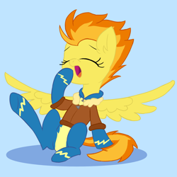 Size: 2000x2000 | Tagged: safe, artist:fakkajohan, derpibooru import, spitfire, pegasus, pony, bomber jacket, clothes, cute, cutefire, eyes closed, female, jacket, simple background, sitting, sleepy, solo, spread wings, uniform, wings, wonderbolts uniform, yawn