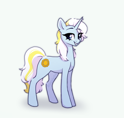 Size: 1950x1860 | Tagged: safe, artist:_alixxie_, derpibooru import, sunbeam, pony, unicorn, g1, g4, female, g1 to g4, generation leap, grin, looking sideways, mare, simple background, smiling, solo