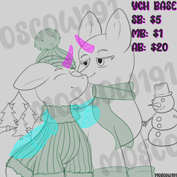 Size: 1500x1500 | Tagged: safe, derpibooru import, oc, clothes, commission, cute, scarf, snowman, solo, tree, your character here