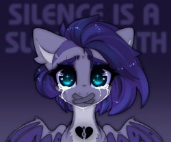 Size: 3445x2846 | Tagged: safe, artist:radioaxi, derpibooru import, oc, oc only, oc:poisoned calluna, bat pony, pony, bat pony oc, broken hearts, crying, gag, solo, tape, tape gag