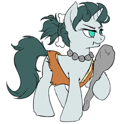 Size: 1800x1800 | Tagged: safe, artist:floots, derpibooru import, oc, oc only, oc:aquaria lance, pony, unicorn, bone, caveman, clothes, club (weapon), costume, dressup, frown, fur, halloween, holiday, jewelry, necklace, nightmare night, simple background, solo, transparent background