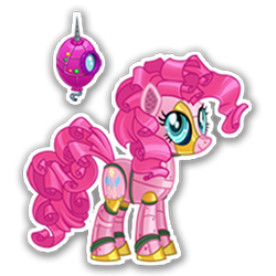 Size: 270x270 | Tagged: safe, derpibooru import, pinkie pie, earth pony, pony, robot, robot pony, elegant, female, gameloft, mare, mobile game, official, pinkie bot, roboticization, simple background, solo, text, transparent background