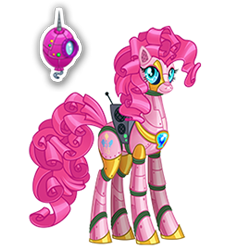 Size: 270x270 | Tagged: safe, derpibooru import, pinkie pie, earth pony, pony, robot, robot pony, elegant, female, gameloft, mare, mobile game, official, pinkie bot, roboticization, simple background, solo, spread wings, text, transparent background, wings