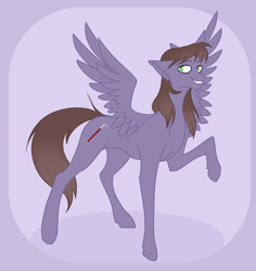 Size: 1683x1780 | Tagged: safe, artist:gera_frey, derpibooru import, oc, oc only, oc:crow bar, pegasus, pony, commission, ear fluff, ears, full body, green eyes, looking at you, male, pegasus oc, raised hoof, raised leg, simple background, slim, smiling, smiling at you, solo, spread wings, stallion, tail, wings
