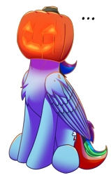 Size: 1048x1648 | Tagged: safe, artist:luther, derpibooru import, rainbow dash, pegasus, pony, female, halloween, holiday, jack-o-lantern, mlp fim's twelfth anniversary, pumpkin, pumpkin head, simple background, solo, transparent background, wings