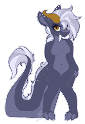 Size: 1352x1960 | Tagged: safe, artist:ezzerie, derpibooru import, oc, oc only, oc:ezzerie, anthro, dragon, breasts, claws, dragoness, featureless breasts, female, horns, lizard breasts, simple background, solo, tail, transparent background