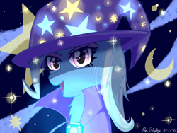 Size: 1280x960 | Tagged: safe, artist:pendisplay, derpibooru import, trixie, brooch, cape, clothes, gem, hat, jewelry, solo, trixie's brooch, trixie's cape, trixie's hat