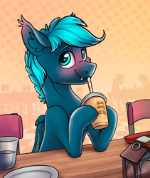 Size: 3000x3560 | Tagged: safe, artist:helmie-art, derpibooru import, oc, oc only, oc:guttatus, bat pony, pony, bat pony oc, drinking, drinking straw, solo