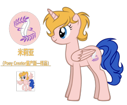Size: 4170x3450 | Tagged: safe, artist:equestria secret guard, derpibooru import, oc, oc only, oc:milia, alicorn, pony, pony creator, alicorn oc, chinese, horn, simple background, solo, transparent background, vector, wings