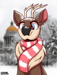 Size: 1200x1575 | Tagged: safe, artist:shadowreindeer, derpibooru import, oc, oc only, oc:kevin reindeer, deer, clothes, deer oc, non-pony oc, russia, scarf, solo, striped scarf, winter