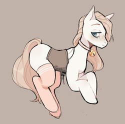 Size: 4137x4097 | Tagged: safe, artist:pandachenn, derpibooru import, oc, pegasus, pony, clothes, collar, corset, socks, solo, stockings, thigh highs