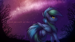 Size: 1920x1080 | Tagged: safe, artist:magicstarfriends, derpibooru import, oc, oc only, oc:seafoam wake, pegasus, pony, undead, vampire, vampony, female, fisheye lens, looking at you, looking back, night, night sky, pegasus oc, sky, solo, text