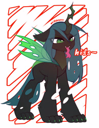 Size: 1678x2160 | Tagged: safe, artist:shavurrr, derpibooru import, queen chrysalis, changeling, hengstwolf, pony, werewolf, hissing, simple background, solo, tongue, tongue out