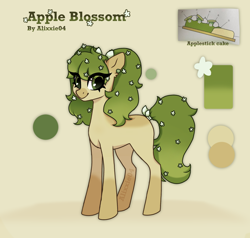 Size: 1950x1860 | Tagged: safe, artist:_alixxie_, derpibooru import, oc, oc only, oc:apple blossom, earth pony, pony, female, flower, flower in hair, mare, pigtails, reference sheet, solo, twintails