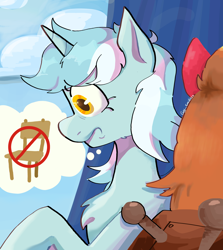 Size: 3128x3508 | Tagged: safe, artist:gay_smilesss, derpibooru import, big macintosh, lyra heartstrings, pony, unicorn, chair, chest fluff, female, sad, simple background