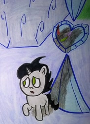 Size: 1431x1955 | Tagged: safe, artist:dex stewart, derpibooru import, king sombra, pony, unicorn, colt, colt sombra, crystal empire, crystal heart, foal, male, shadow, solo, the crystal empire 10th anniversary, traditional art