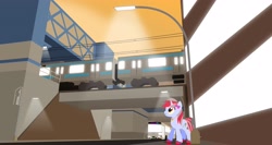 Size: 4096x2185 | Tagged: safe, artist:indonesiarailroadpht, derpibooru import, oc, oc only, oc:cinnamon lightning, pony, unicorn, bus, female, high res, lamppost, mare, train, train station