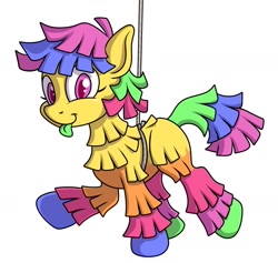 Size: 1285x1220 | Tagged: safe, artist:transformartive, derpibooru import, oc, oc only, oc:fiesta, pony, piñata, piñata pony, rope, simple background, solo, tongue, tongue out, white background