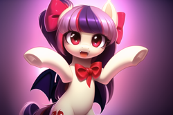 Size: 1536x1024 | Tagged: safe, derpibooru import, machine learning generated, oc, oc only, oc:sweet velvet, bat pony, bow, hair bow, novel ai, solo