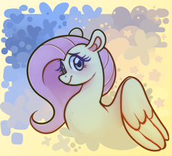 Size: 2688x2448 | Tagged: safe, artist:1racat, derpibooru import, fluttershy, pegasus, pony, g4, abstract background, aside glance, blushing, bust, female, high res, looking at you, partially open wings, shy, solo, wings