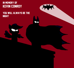 Size: 802x740 | Tagged: safe, artist:dragonboi471, artist:rainbowdashsmailbag, derpibooru import, rainbow dash, human, pony, bat signal, batman, batman the animated series, caption, dc comics, image macro, in memoriam, text