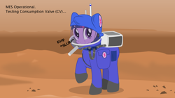 Size: 1280x720 | Tagged: safe, artist:eagle1division, derpibooru import, twilight sparkle, unicorn twilight, pony, unicorn, astronaut, bag, drinking, female, mare, mars, saddle bag, solo, space, spacesuit