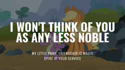 Size: 1920x1080 | Tagged: safe, derpibooru import, edit, edited screencap, editor:quoterific, screencap, applejack, spike, spike at your service