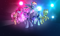 Size: 2500x1500 | Tagged: safe, artist:rejiser, derpibooru import, applejack, fluttershy, pinkie pie, rainbow dash, rarity, twilight sparkle, twilight sparkle (alicorn), alicorn, earth pony, pegasus, pony, unicorn, female, mane six