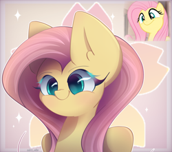 Size: 2600x2300 | Tagged: safe, artist:miryelis, derpibooru import, fluttershy, pegasus, pony, big ears, bust, cute, ears, female, high res, looking at you, screencap reference, simple background, smiling, smiling at you, solo, three quarter view