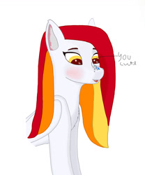 Size: 1080x1300 | Tagged: safe, artist:neytria165, derpibooru import, oc, oc only, oc:diamond sun, oc:hawker hurricane, pegasus, blushing, female, hawkmond, mare, simple background, smol, white background