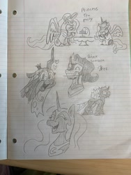 Size: 1536x2048 | Tagged: safe, artist:fennexenev, derpibooru import, king sombra, nightmare moon, princess celestia, princess luna, queen chrysalis, alicorn, changeling, changeling queen, pegasus, pony, unicorn, cup, female, lined paper, majestic as fuck, male, mare, monochrome, mouth hold, pencil drawing, pride, pride flag, royal sisters, siblings, silly, sisters, stallion, tea party, teacup, tongue, tongue out, traditional art