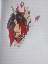 Size: 3120x4160 | Tagged: safe, artist:nidyafallen, derpibooru import, oc, oc only, pony, unicorn, bust, ear piercing, earring, graph paper, hair over one eye, horn, jewelry, piercing, solo, traditional art, unicorn oc