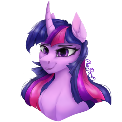 Size: 2000x2000 | Tagged: safe, artist:uberponya, derpibooru import, twilight sparkle, twilight sparkle (alicorn), alicorn, pony, bust, curved horn, female, horn, mare, simple background, solo, transparent background