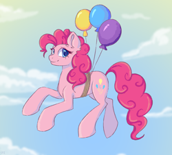 Size: 4500x4060 | Tagged: safe, artist:ske, derpibooru import, pinkie pie, earth pony, pony, balloon, floating, solo, then watch her balloons lift her up to the sky