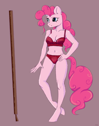 Size: 3490x4460 | Tagged: safe, artist:ske, derpibooru import, pinkie pie, anthro, earth pony, unguligrade anthro, belly button, bra, clothes, female, panties, red panties, solo, underwear