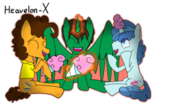 Size: 2000x1210 | Tagged: safe, artist:heavelon-x, derpibooru import, cheese sandwich, party favor, oc, oc:frost d. tart, alicorn, earth pony, unicorn, alicorn oc, cotton candy, horn, male, simple background, stallion, transparent background, wings