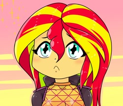 Size: 740x640 | Tagged: safe, artist:batipin, derpibooru import, sunset shimmer, equestria girls, :c, cute, frown, looking at you, puppy dog eyes, shimmerbetes, solo