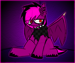 Size: 1664x1412 | Tagged: safe, artist:xxv4mp_g4z3rxx, derpibooru import, oc, oc:violet valium, bat pony, clothes, ear piercing, emo, female, hoodie, mare, piercing, red eyes, sitting, solo