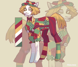 Size: 1400x1200 | Tagged: safe, artist:pryanech, derpibooru import, oc, oc only, earth pony, pony, adoptable, clothes, hat, reference sheet, solo, zoom layer