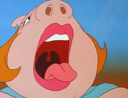 Size: 628x480 | Tagged: safe, derpibooru import, screencap, princess porcina, pig, g1, my little pony 'n friends, the glass princess, female, open mouth, solo, tongue, tongue out