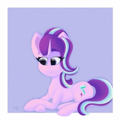 Size: 3400x3400 | Tagged: safe, artist:gaffy, derpibooru import, starlight glimmer, pony, unicorn, cute, female, glimmerbetes, lying, mare, smiling