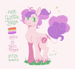 Size: 2048x1864 | Tagged: safe, artist:pastacrylic, derpibooru import, sweetie belle, pony, unicorn, alternate universe, leonine tail, lesbian pride flag, mouthpiece, older, older sweetie belle, pride, pride flag, reference sheet, solo, tail