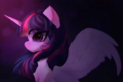 Size: 4096x2721 | Tagged: safe, artist:moonstarshining, derpibooru import, twilight sparkle, twilight sparkle (alicorn), alicorn, pony, eye clipping through hair, female, mare, profile, side view, solo, spread wings, wings