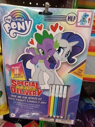 Size: 3000x4000 | Tagged: safe, derpibooru import, rainbow dash, rarity, spike, dragon, pegasus, pony, coloring page, dollar tree, female, heart, irl, male, markers, my little pony logo, one eye closed, photo, picture, shipping, sparity, straight, traditional art