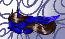 Size: 1992x1202 | Tagged: safe, artist:aquasky987, derpibooru import, oc, oc only, alicorn, pony, abstract background, alicorn oc, eyes closed, horn, sleeping, solo, wings